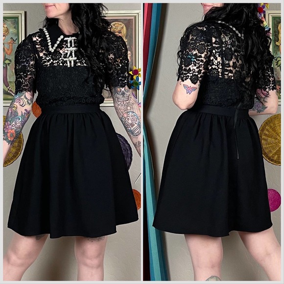 Self-Portrait Black Embellished Guipure Diamante Lace Mini Dress - Picture 4 of 9